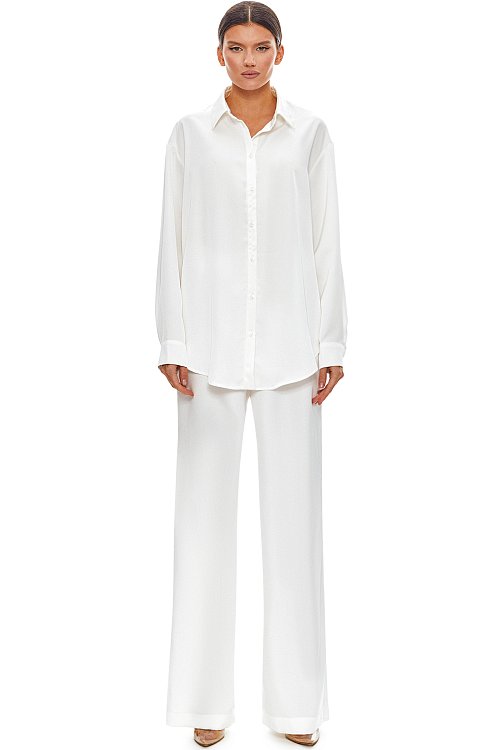 white silk suit with feathers, White