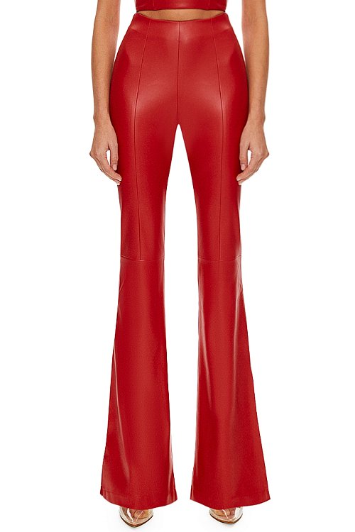 Eco leather flared trousers, Red