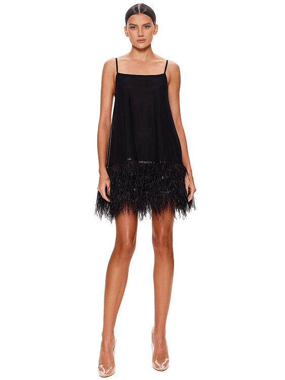 A-line dress with feathers, Black