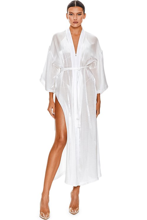 Organza robe with slits, White