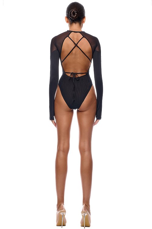 БОДИ ИЗ СЕТКИ И МИКРОФИБРЫ С ДЛИННЫМ РУКАВОМ