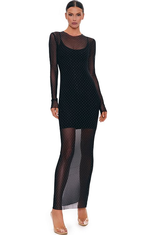 Shiny mesh dress, Black