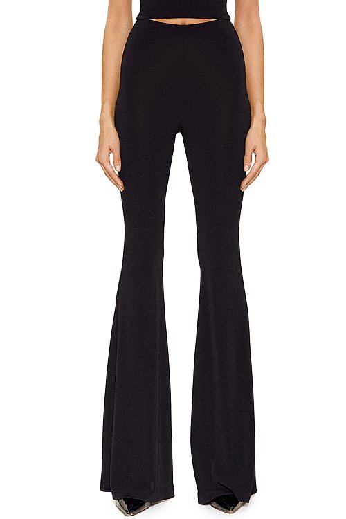 Flared trousers with elastic waistband, Black