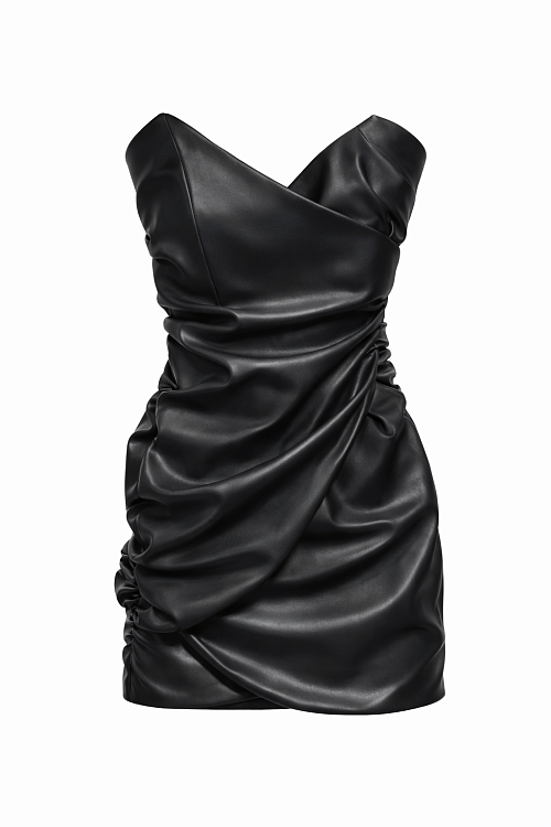 Eco-leather draped dress