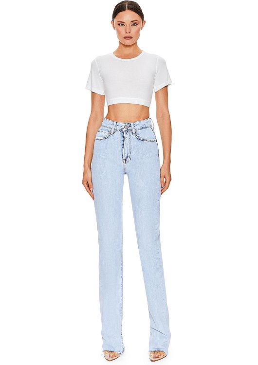 Straight jeans with cutouts under the pocket, Blue