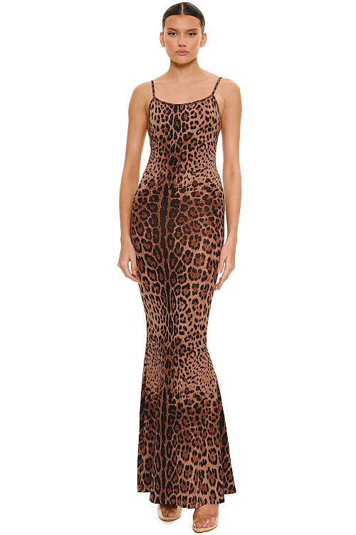 Maxi dress with open back in leopard print, Leopard