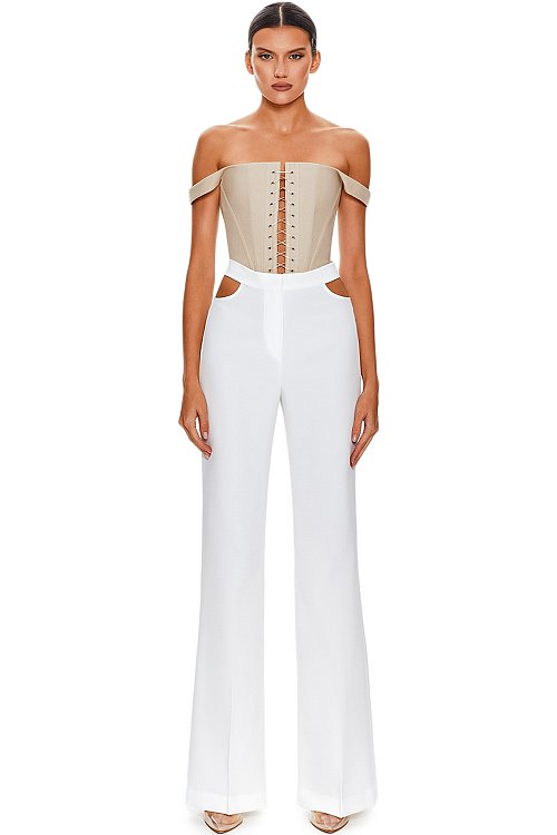 Trousers with side cutouts, White
