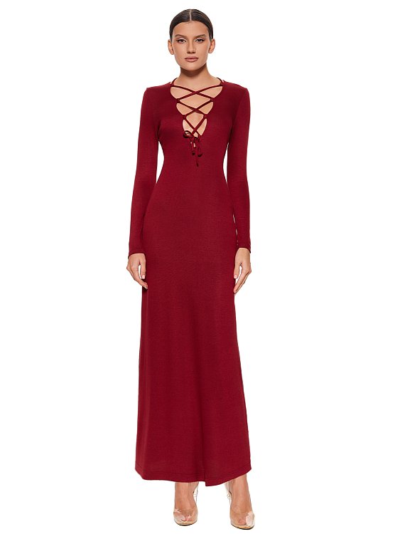 Maxi dress with lacing, Burgundy