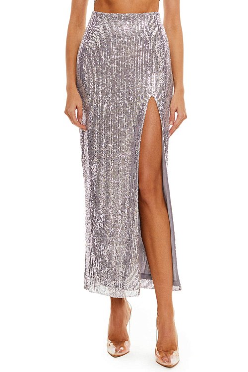 Sequin midi-skirt, Silver