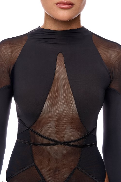 БОДИ ИЗ СЕТКИ И МИКРОФИБРЫ С ДЛИННЫМ РУКАВОМ