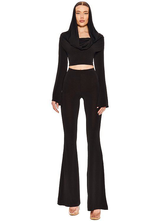 Flared trousers with elastic waistband