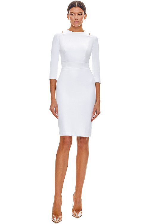 Sheath dress with slits, White