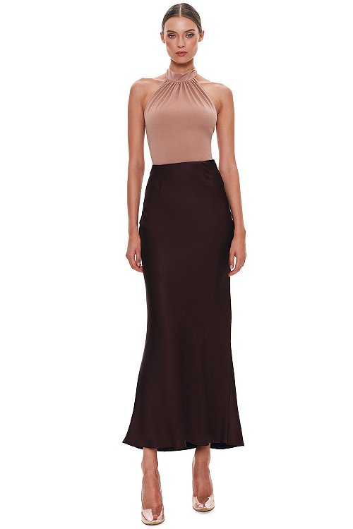 Satin maxi skirt, Dark chocolate