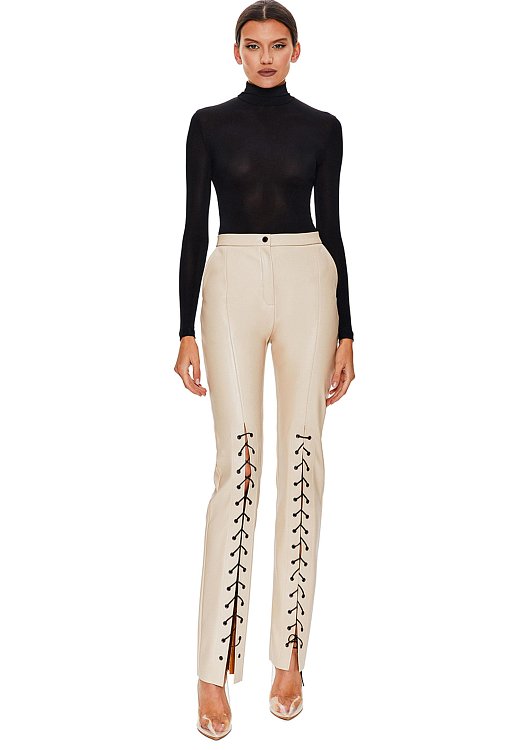 eco leather trousers, Beige