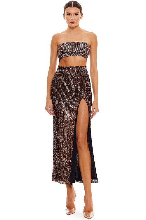 Sequin bandeau top, Bronze