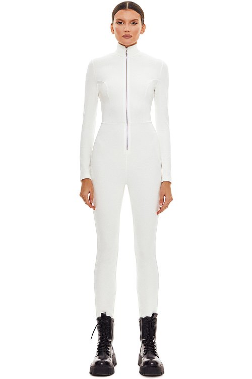 Jumpsuit with a front zip, White (warm)