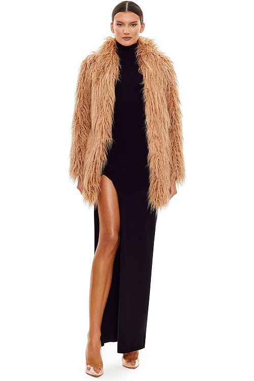 eco fur coat, Beige