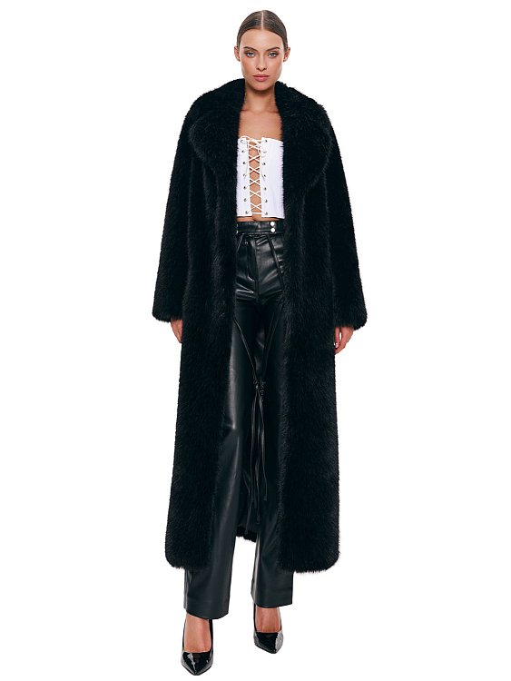 Eco-fur maxi coat, Black