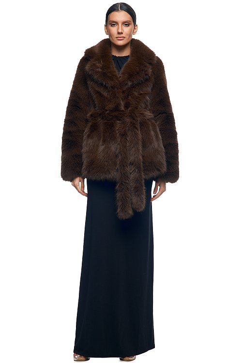 Long fur coat with belt
