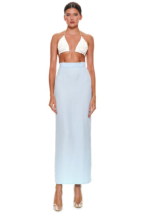 linen maxi skirt, Light blue