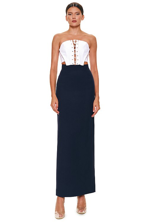 Maxi skirt with slit, Dark blue