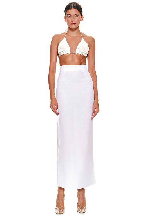 linen maxi skirt, White