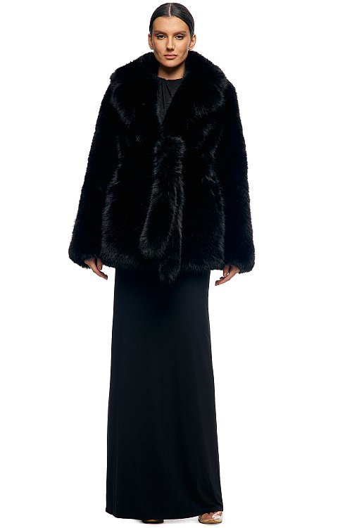 Long fur coat with belt