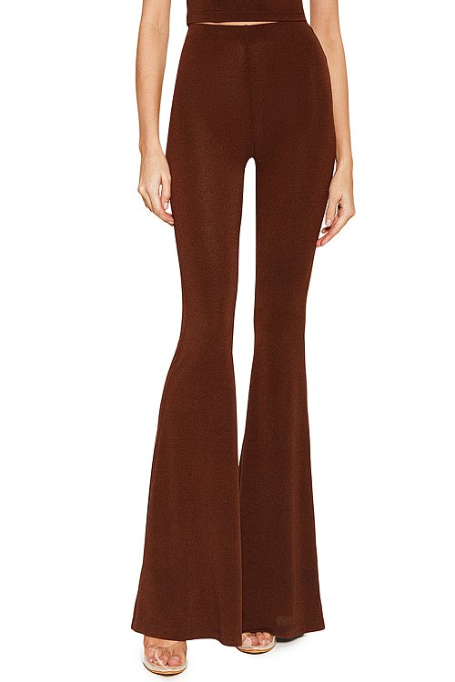 Flared trousers with elastic waistband, Brown
