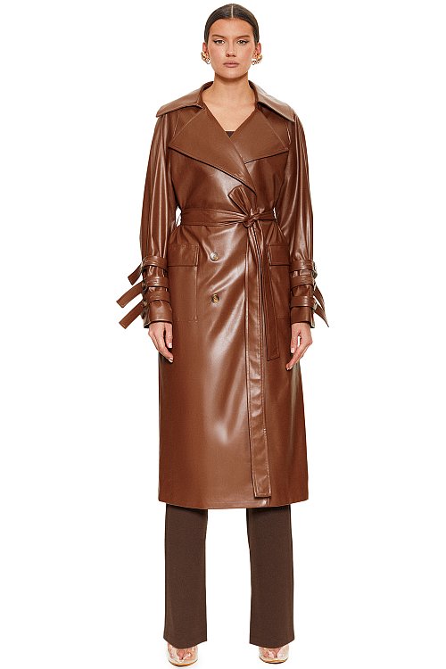 ECO LEATHER TRENCH COAT, Brown