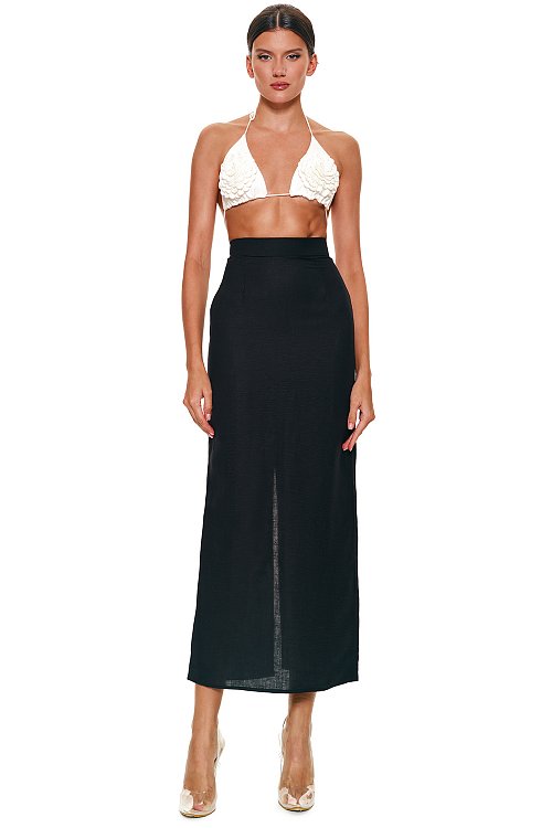 linen maxi skirt, Black