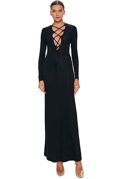 Maxi dress with lacing, Black